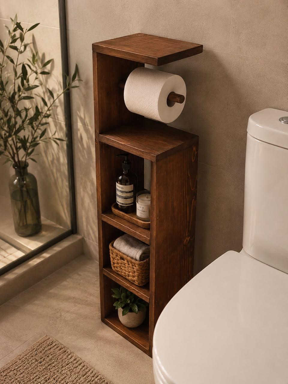 Wooden Bathroom Storage Shelf